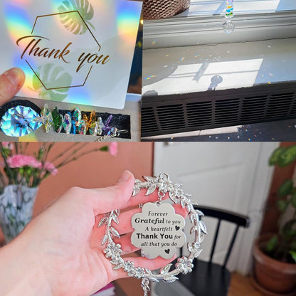 Thank You Gifts for Women, Sun Catcher Gift with Engraved Thank You Message, Hanging Crystal Suncatcher Ornament for Window Rainbow Maker, Appreciation Gift, Gratitude Gifts for Friend Family Teacher