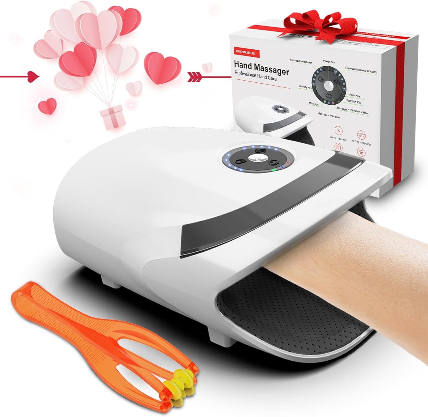 Hand Massager with Compression & Heating - Valentines Day Gifts for Her,Birthday Gifts for Women Men Mom Dad,Gifts for Women Men Mom Dad Her Him Boyfrend Girlfriend(White)