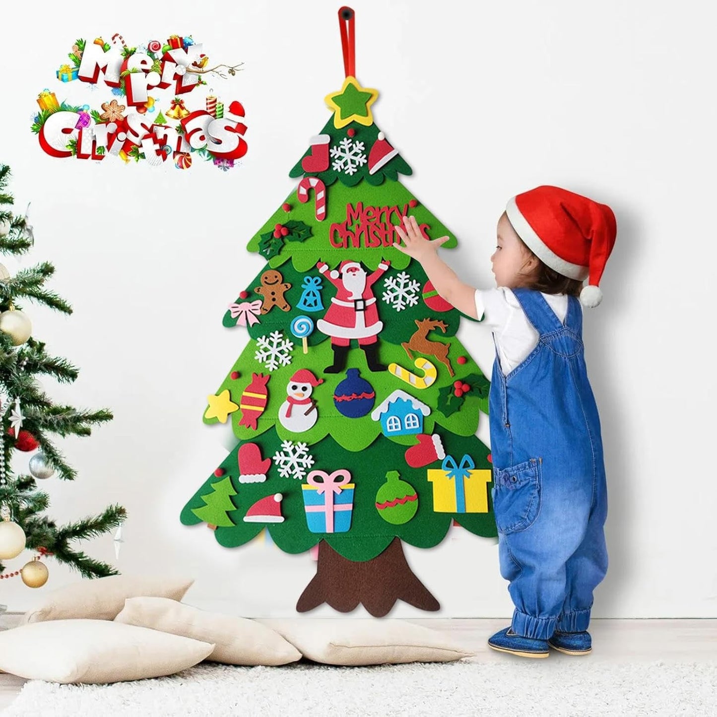 DIY Felt Christmas Tree Set with Detachable Ornaments - 3Ft Lighted Wall Hanging, Fun and Creative Activity for Kids and Families, Great for Christmas Decorations and Gift Giving