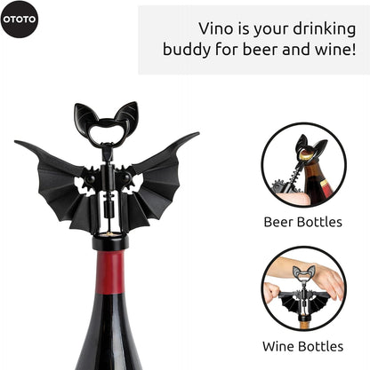 OTOTO 2-in-1 Wine & Beer Opener, Goth Halloween Gifts, Gothic Wine Accessories & Gifts for Wine Lovers, Spooky Corkscrew Bottle Opener, Wine Accessories, Wine Gifts, Cool Kitchen Gadgets (Vino)