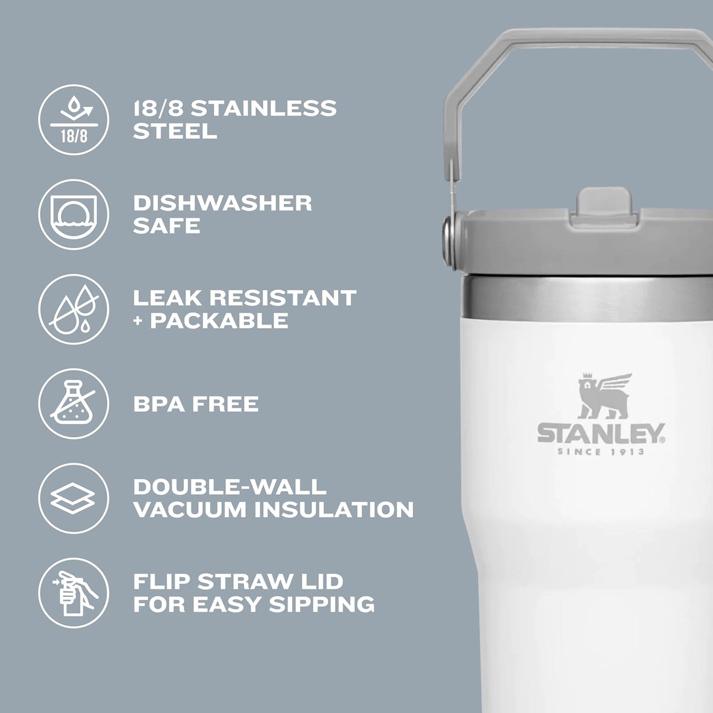 Stanley IceFlow Flip Straw Tumbler with Handle | Twist On Lid and Flip Up Straw | Leak Resistant Water Bottle | Insulated Stainless Steel | BPA-Free