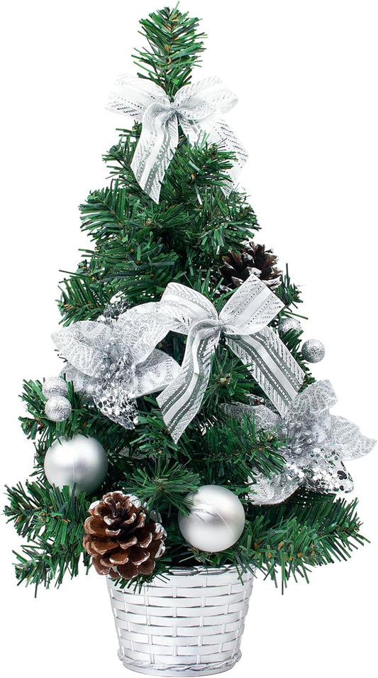 Tabletop Mini Christmas Tree, 15.74" Artificial Christmas Tree Miniature Pine Christmas Tree Perfect for Christmas Decorations, Home, Kitchen, Dining Table（Silver）