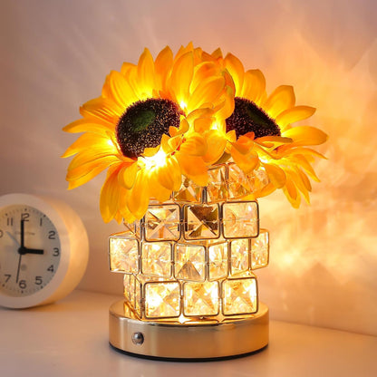 Sunflowers Flower Lamp Touch Lamp,Rechargeable Cordless Table Lamp, 3-Colour Infinitely Dimming Battery Powered Small Night Light,Gift for Mom for Valentine Day,Mothers Day,Xmas,Birthday