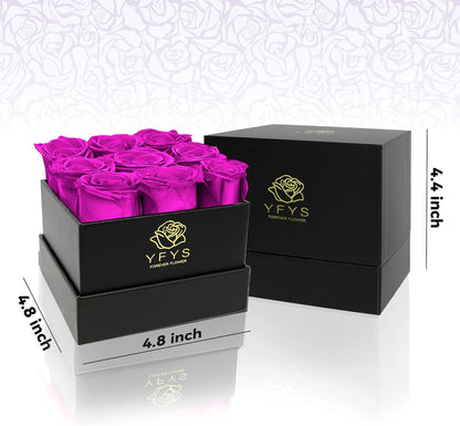 Forever Rose Flowers for Delivery Prime - 9pcs Preserved Fresh Roses, Genuine Roses That Last for Years, for Birthday Gifts for Women, Valentines Day, and Mother's Day (Deep Purple)