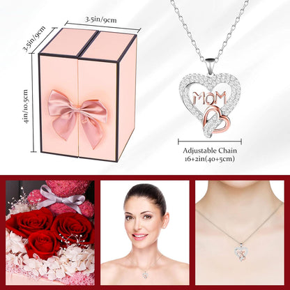 IDFALKFD Preserved Rose Gift Set with 925 Sterling Silver Heart Necklace, Mom Jewelry Design. Perfect for Mother's Day, Birthday, Christmas, or Valentine's from Daughter/Son.