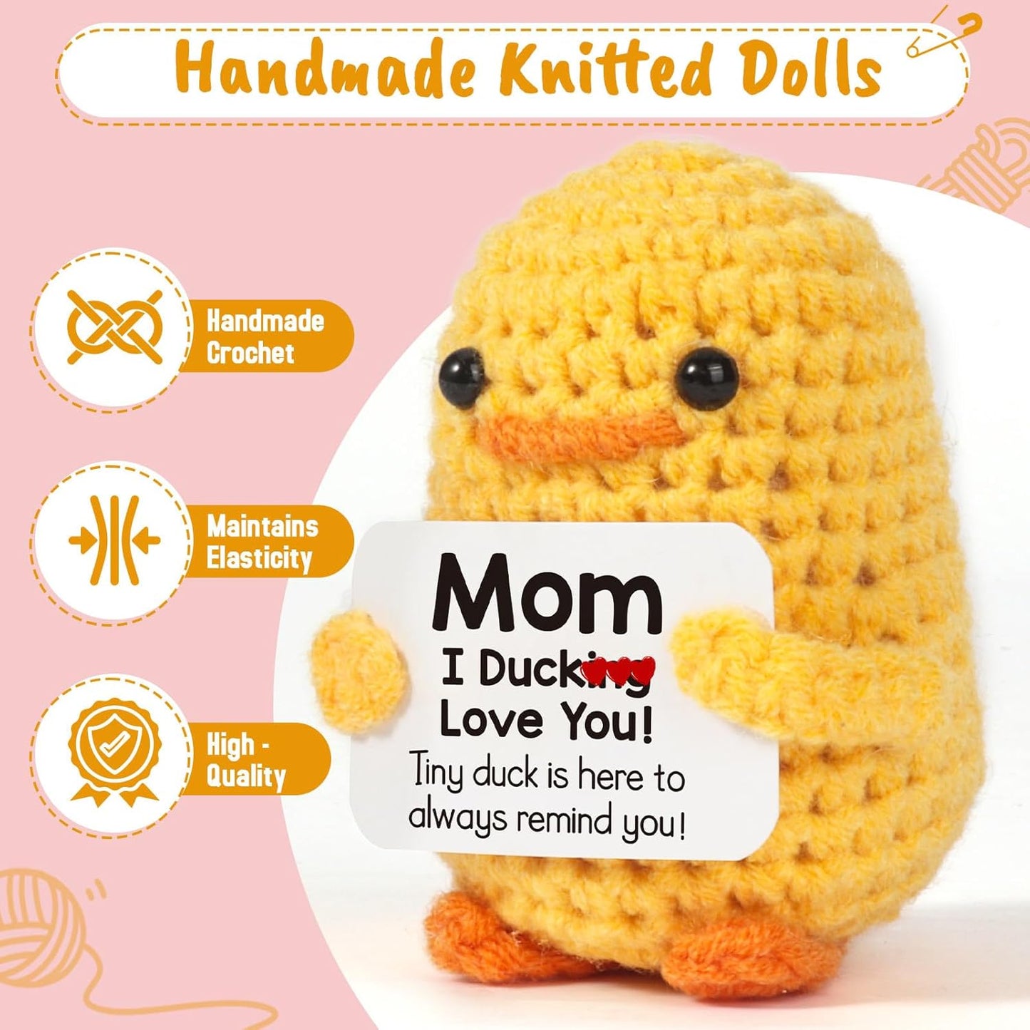 MBL Funny Birthday Gifts for Mom – I Duck Love You Mom, Handmade Crochet Cute Small Duck Unique Presents for Mama Bonus Step Mom Mother in Law Mothers Day Christmas Stocking Stuffers Valentines