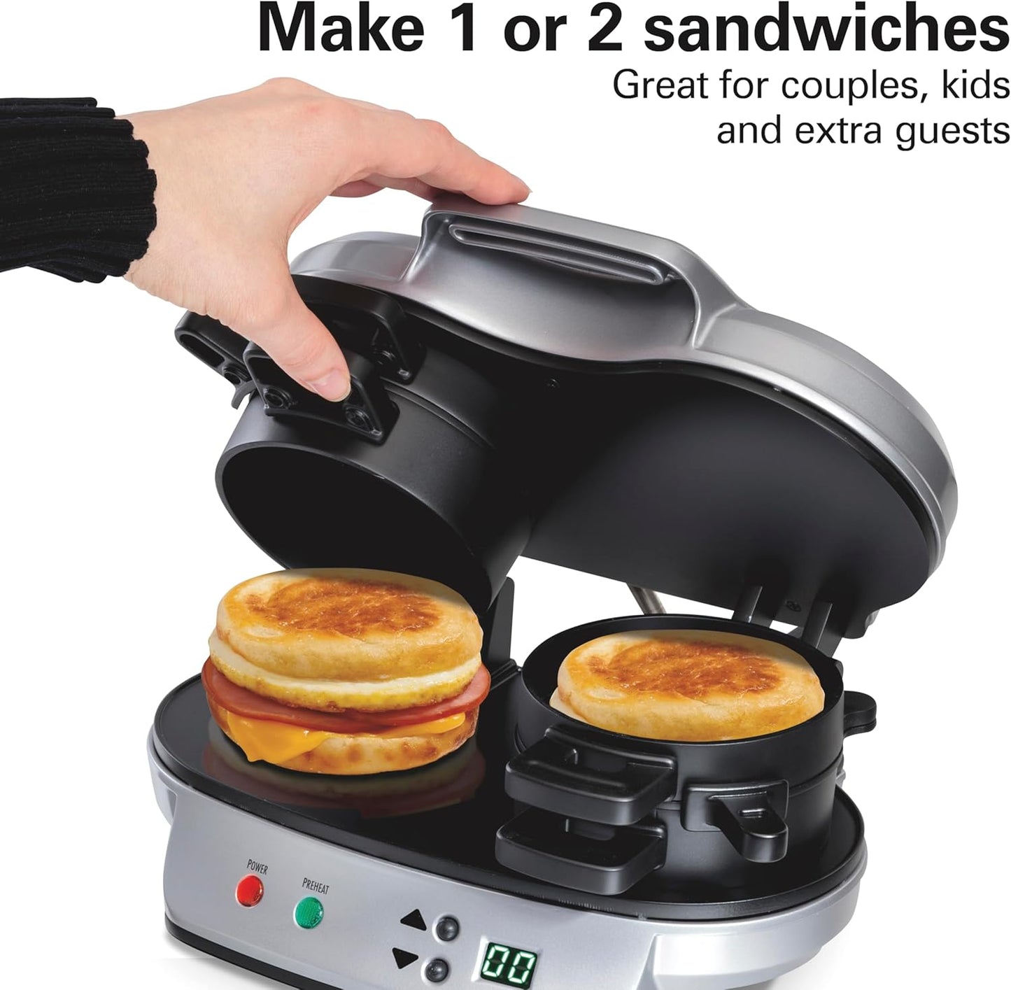 Hamilton Beach Dual Breakfast Sandwich Maker with Timer, Silver (25490A)