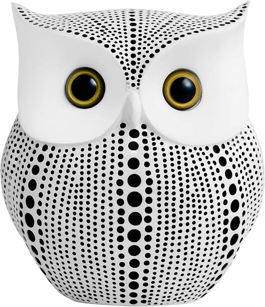 APPS2Car Owl Statue for Home Decor Accents Office Decoration, Handmade Polka Dots Buhos Modern Bird Figurine for Indoor Book Shelf Desktop Cabinet Fireplace Mantel Living Room Bedroom Ornament (White)