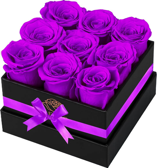 Forever Rose Flowers for Delivery Prime - 9pcs Preserved Fresh Roses, Genuine Roses That Last for Years, for Birthday Gifts for Women, Valentines Day, and Mother's Day (Deep Purple)