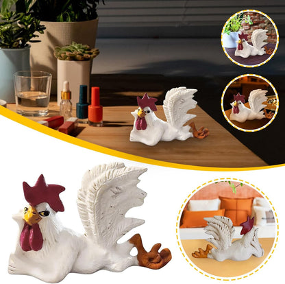 White Rooster Statue with Enchanting Posture & Long Eyelashes Table Art Sculpture Funny Resin Figurine Decoration, Rustic Country Kitchen Decor, Farm Animal Table Ornament as Housewarming Gifts