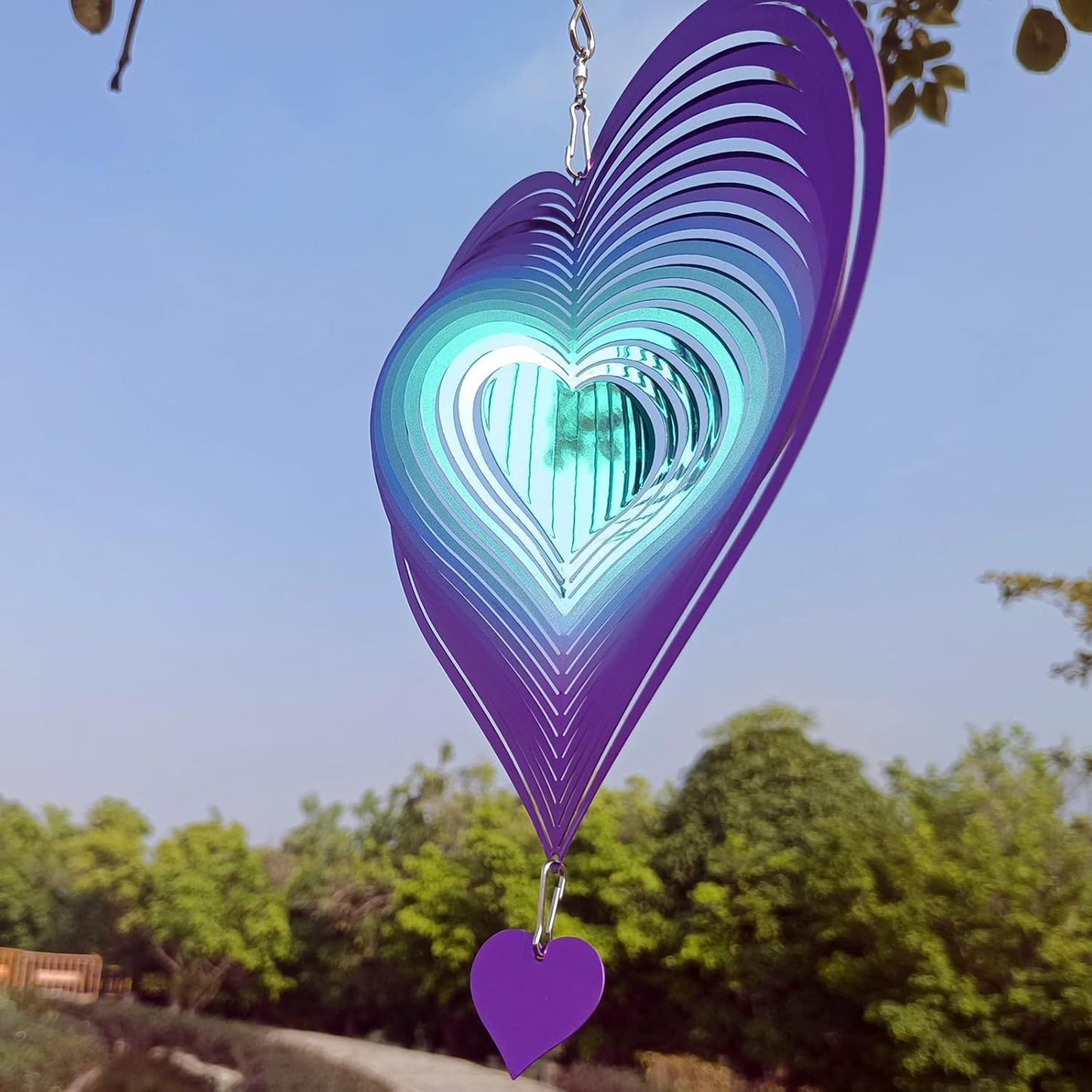 DJUAN Wind Spinner Purple-Green Gradient Love Heart 3D Metal Hanging Wind Spinners Worth Gift Stainless Steel Yard Art Decorations Indoor/Outdoor Kinetic Wind Sculptures & Spinners