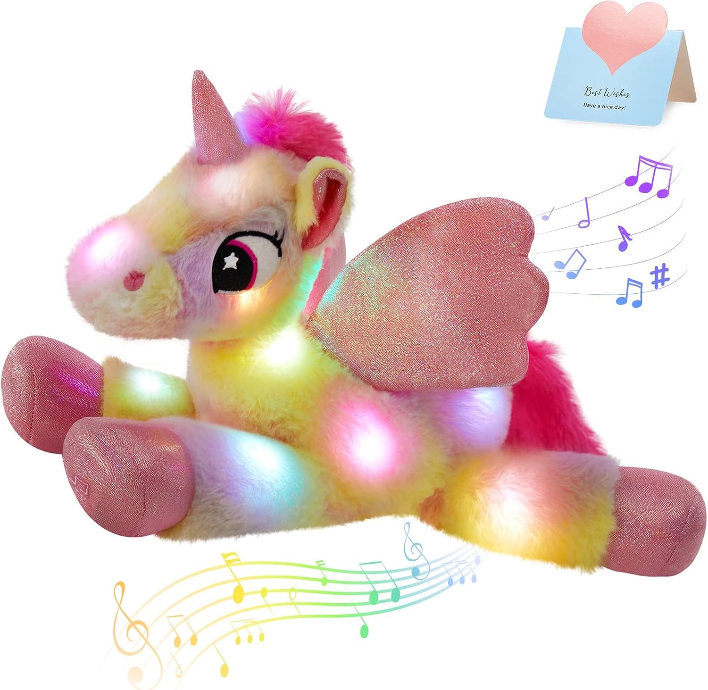 Glow Guards 18" Light up Musical Rainbow Unicorn Stuffed Animal,Glitter Sequins Unicorn Plush Toy,Children's Day Birthday Holiday Christmas Valentine's Day Gifts for Girls Toddlers