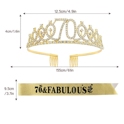 70th Birthday Decorations, Gold 70th Birthday Sash and Tiara for Women, 70 & Fabulous Sash and Tiara, 70th Birthday Gifts for Women, 70th Birthday Party Favor Supplies