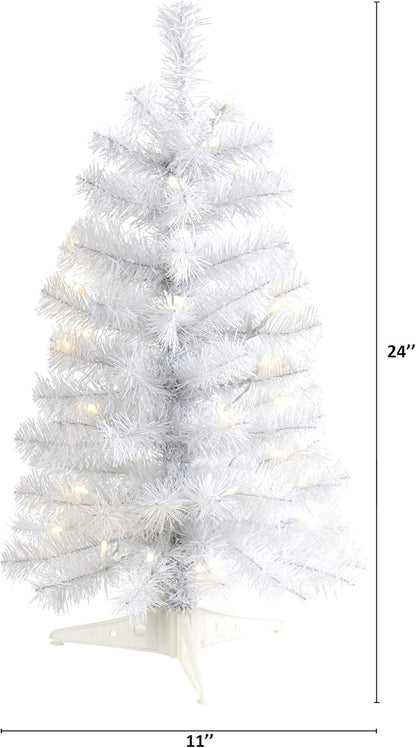 Nearly Natural 2ft. White Artificial Christmas Tree with 35 LED Lights and 72 Bendable Branches