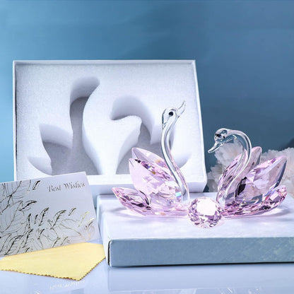 YWHL 15th Anniversary Crystal Swan Gifts for Couple, 15 Year Wedding Anniversary for Her Him, Swan Figurine with Pink Diamond, Valentines Day Present Romantic Birthday Gift for Wife Husband (Pink)