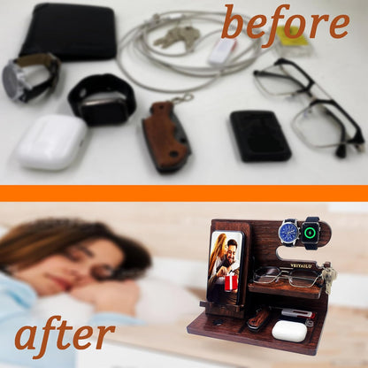 VEIYAILU Gifts for Men Women Brother Boss Boyfriend Him,Nightstand Organizer,Gifts for Dad from Daughter Son Gift Ideas for Mother's Day,Father's Day, Christmas, and Valentine's Day(Dark Brown)