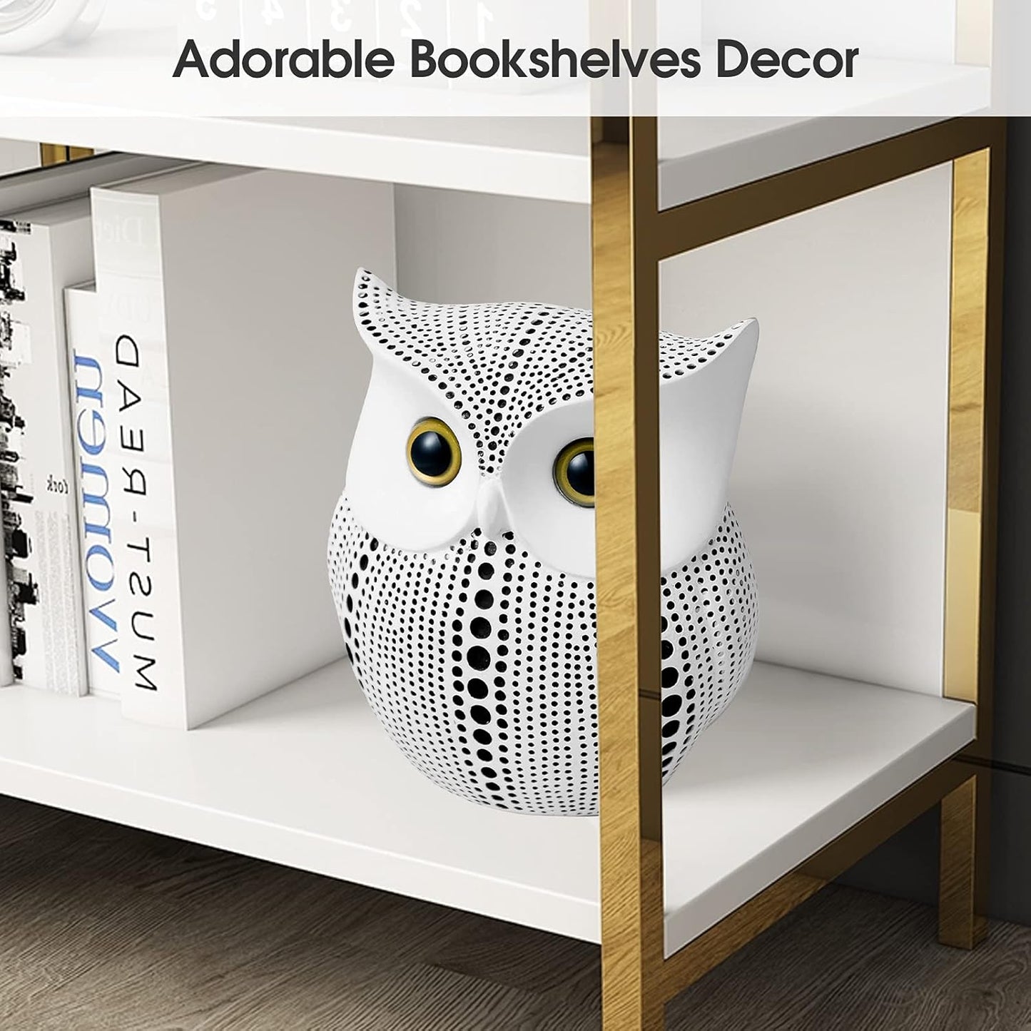 APPS2Car Owl Statue for Home Decor Accents Office Decoration, Handmade Polka Dots Buhos Modern Bird Figurine for Indoor Book Shelf Desktop Cabinet Fireplace Mantel Living Room Bedroom Ornament (White)