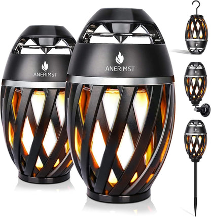 ANERIMST Outdoor Bluetooth Speakers, Waterproof Wireless Speakers with Torch Flame Light, Cool Gadgets for Men Women, LED Lantern for Gardening Camping Patio Hot Tub, 2 Pack (Black)