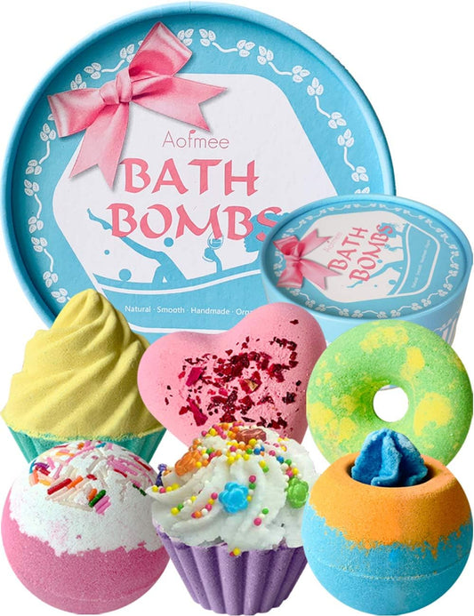 Aofmee Bath Bombs Gift Set, Handmade Bubble and Floating Fizzies Spa Kit, Shea and Cocoa Dry Skin Moisturize, Birthday Valentines Mothers Day Anniversary Christmas Gifts for Women, Mom, Her, Kids