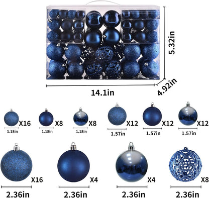 Christmas Balls Tree Ornaments, Shatterproof Christmas Decorations Set with Reusable Hand-held Gift Package for Holiday Xmas Tree Decor (100, Dark Blue)