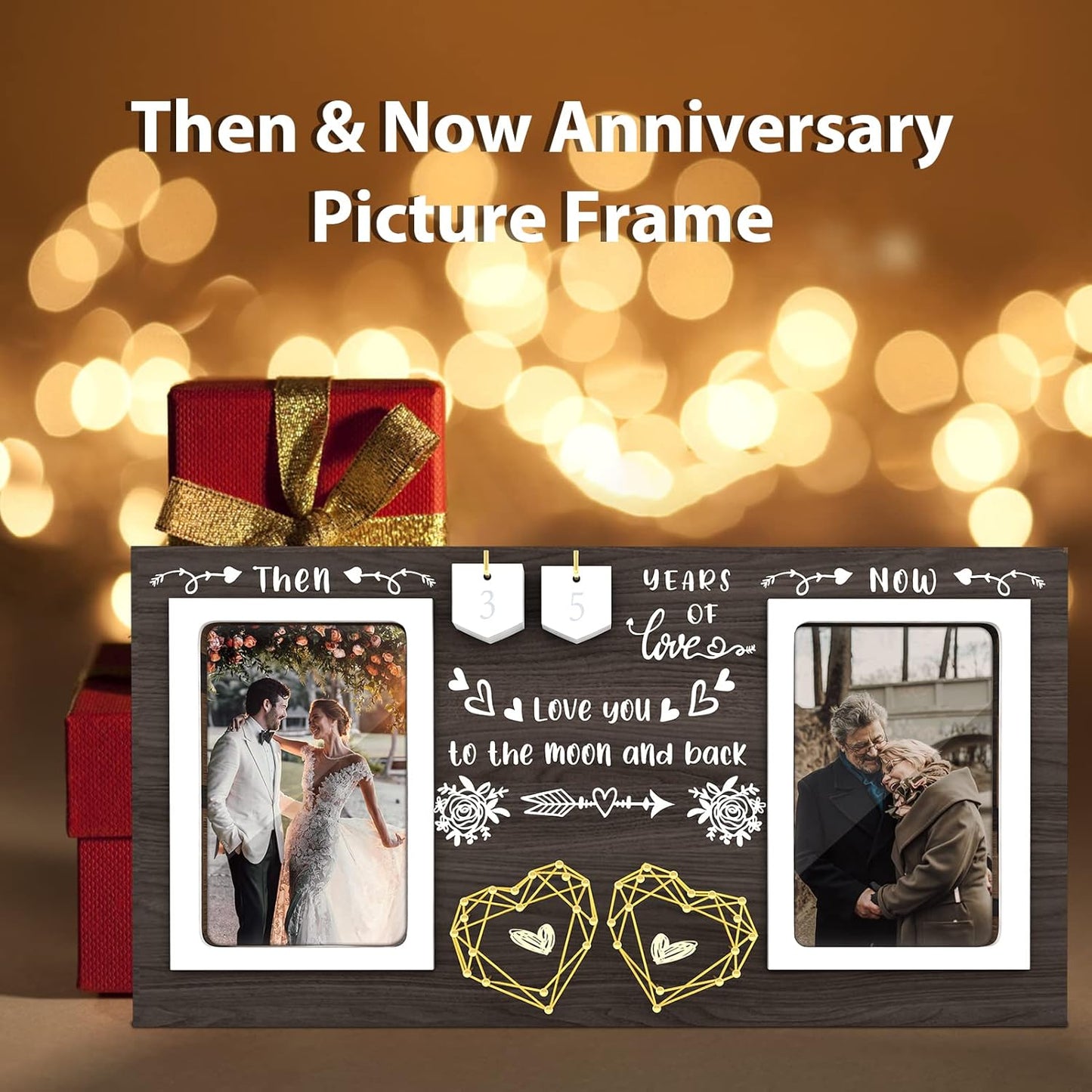 ZCPTZ Then & Now Anniversary Picture Frame - 1-99 Years Anniversary Wedding Gift for Couple, Wood Photo Frame Holds 2 4x6 Inches Photos