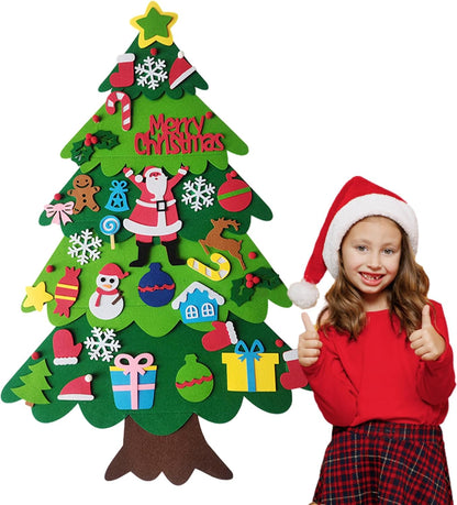 DIY Felt Christmas Tree Set with Detachable Ornaments - 3Ft Lighted Wall Hanging, Fun and Creative Activity for Kids and Families, Great for Christmas Decorations and Gift Giving