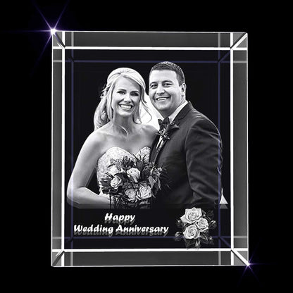 Personalized Anniversary 3D Engraved Crystal Photo Gift (medium rectangle)