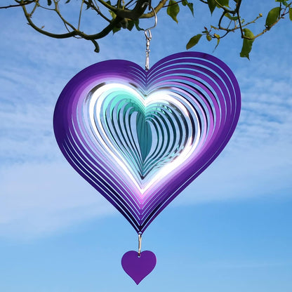 DJUAN Wind Spinner Purple-Green Gradient Love Heart 3D Metal Hanging Wind Spinners Worth Gift Stainless Steel Yard Art Decorations Indoor/Outdoor Kinetic Wind Sculptures & Spinners