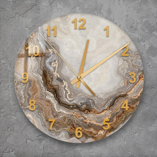 Tempered Glass Wall Clock, Marbled Style 14 inches Wall Clock Art for Living Room, Silent Non Ticking Wall Clock for Home, Office, Classroom, Battery Operated Round, Housewarming Gift (Abstract 2)