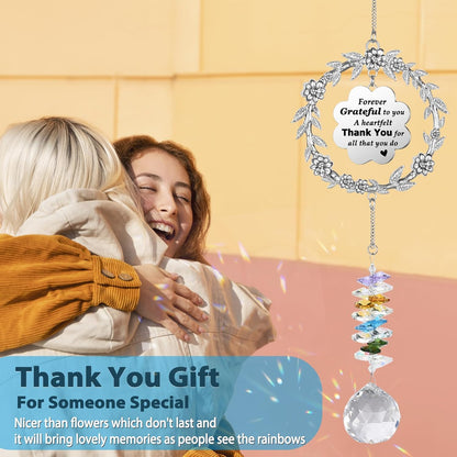 Thank You Gifts for Women, Sun Catcher Gift with Engraved Thank You Message, Hanging Crystal Suncatcher Ornament for Window Rainbow Maker, Appreciation Gift, Gratitude Gifts for Friend Family Teacher