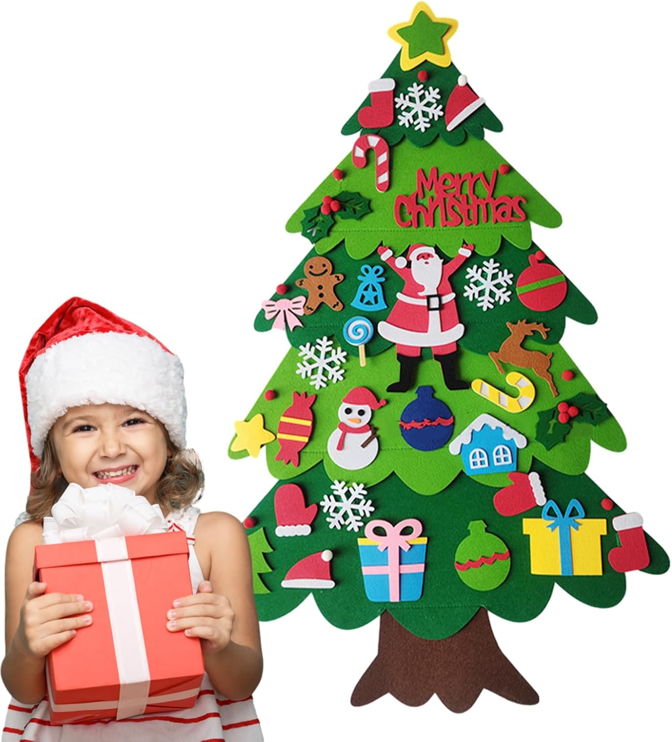 DIY Felt Christmas Tree Set with Detachable Ornaments - 3Ft Lighted Wall Hanging, Fun and Creative Activity for Kids and Families, Great for Christmas Decorations and Gift Giving