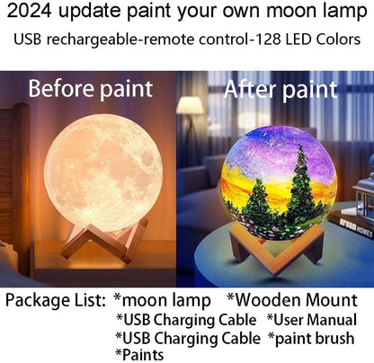 HOLA DIY 3D Moon Night Light, Paint Your Own Moon Lamp Kit Galaxy Lamp Arts and Crafts Kit, Birthday Gifts for Kids Girls Boys, School Activities