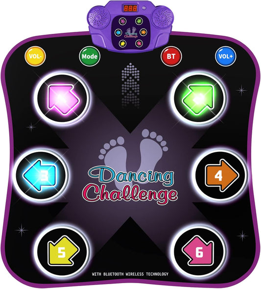 Flooyes Dance Mat Toys for 3-12 Year Old Kids, Electronic Dance Pad with Light-up 6-Button Wireless Bluetooth, Music Dance with 5 Game Modes, Birthday Toys Gifts for 3 4 5 6 7 8 9 10+ Year Old Girls