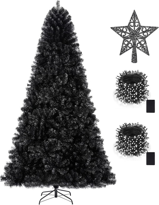 KTKDE 6ft Artificial Black Christmas Tree Outdoor Black Christmas Tree Halloween Tree Decorations with 1005 Tips Led String Lights Pencil Christmas Tree Indoor Holiday Office Party Decorations