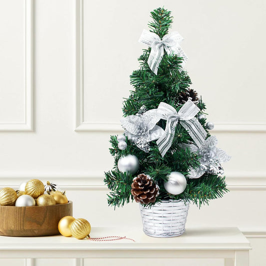 Tabletop Mini Christmas Tree, 15.74" Artificial Christmas Tree Miniature Pine Christmas Tree Perfect for Christmas Decorations, Home, Kitchen, Dining Table（Silver）