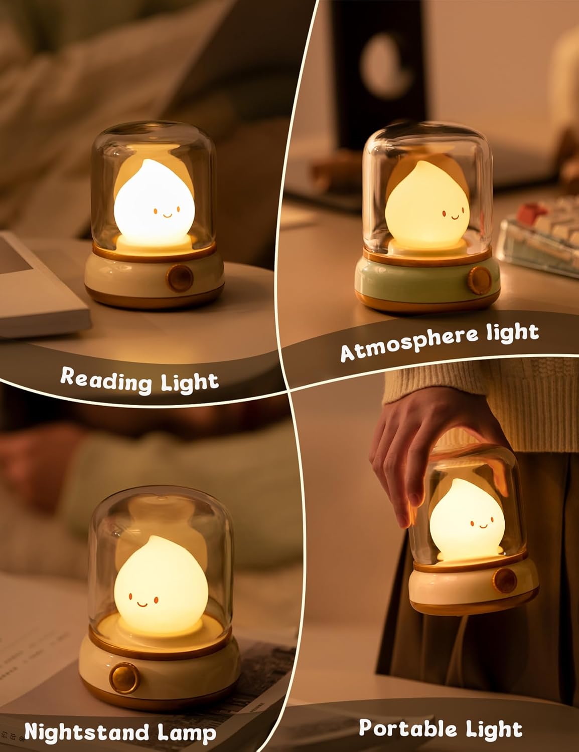 Cute Chibi Flame Lamp,Cozy Lights Mimics Flickering Flame Effect Amber Light,2 Modes Rechargeable Dimming Great ambience Light for Camping, Curing, Decoration,Smoko Light