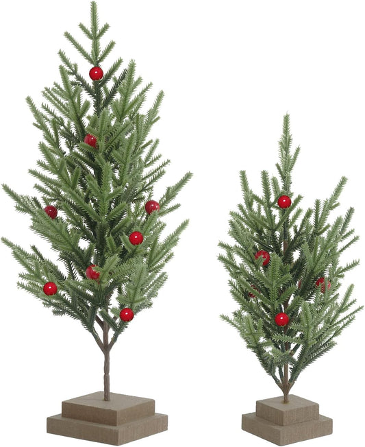 Super Holiday 2PCS Small Artificial Christmas Tree, Tabletop Little Mini Xmas Tree Decorations, for Home Centerpiece Party Decor-Indoor.