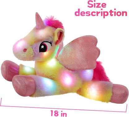 Glow Guards 18" Light up Musical Rainbow Unicorn Stuffed Animal,Glitter Sequins Unicorn Plush Toy,Children's Day Birthday Holiday Christmas Valentine's Day Gifts for Girls Toddlers