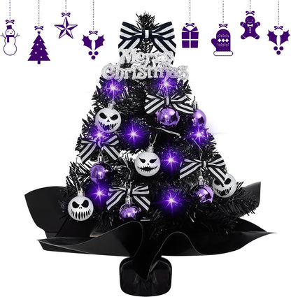 Syhood 1 Pack Mini Black Christmas Tree Set Tabletop Christmas Tree Small Christmas Tree with Lights 18inch Christmas Tree Christmas Holiday Decoration for Home Office Party