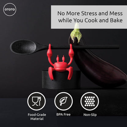 OTOTO Red the Crab Silicone Utensil Rest - Kitchen Gifts, Silicone Spoon Rest for Stove Top - Heat-Resistant, Funny Kitchen Gifts, Cooking Gifts - Non-Slip Spoon Holder Stove Organizer, Steam Releaser