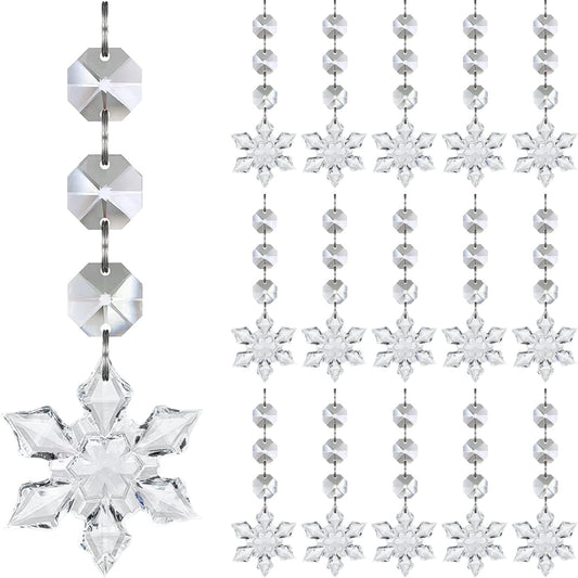 Jishi 30pk Snowflake Crystal Christmas Ornaments for Tree Decorations, Hanging Clear Acrylic Snowflake Ornaments for Christmas Tree Indoor Home Decor, Snow Flake Stars Winter Wonderland Party Supplies