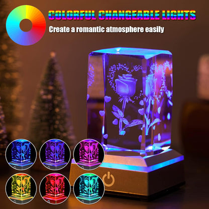 Gifts for Women, 3D Rose K9 Crystal Ball Creative Night Light, Luxurious and Beautiful,Valentine's Day, Birthdays, Anniversaries, Etc,for Wife,Girlfriend,The Gift of Expressing a Hobby