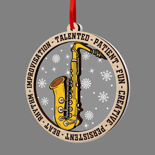 Saxophone Ornaments for Christmas Tree, Saxophone Ornament 2 Layer Wood & Acrylic Decoration, Sax Keepsake Decor 2024, Gifts for Sax Lovers, Saxophonist, Music Lovers, Saxophone Teacher Gifts.