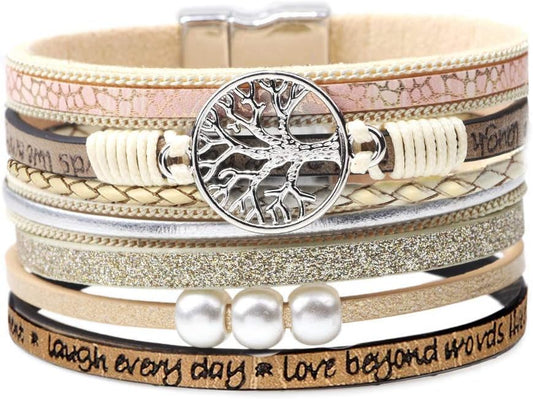 Inspirational Tree of Life Leather Bracelets for Women,Birthday Mothers Day Jewelry Gifts for Teen Girls