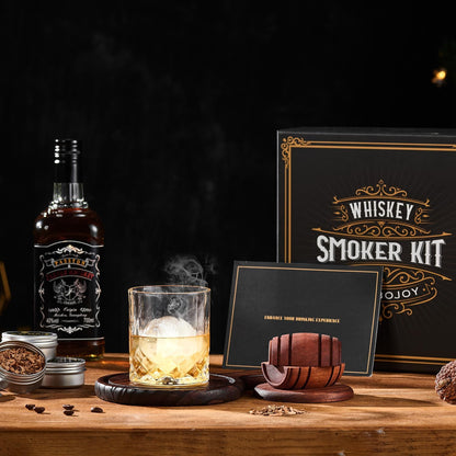 Whiskey Smoker Kit with Torch - 6 Flavors Wood Chips, 2 Glasses, 2 Ice Ball Molds - Cocktail Smoker Infuser Kit, Old Fashioned Drink Smoker Kit, Birthday Bourbon Whiskey Gifts for Men,Dad(NO Butane)