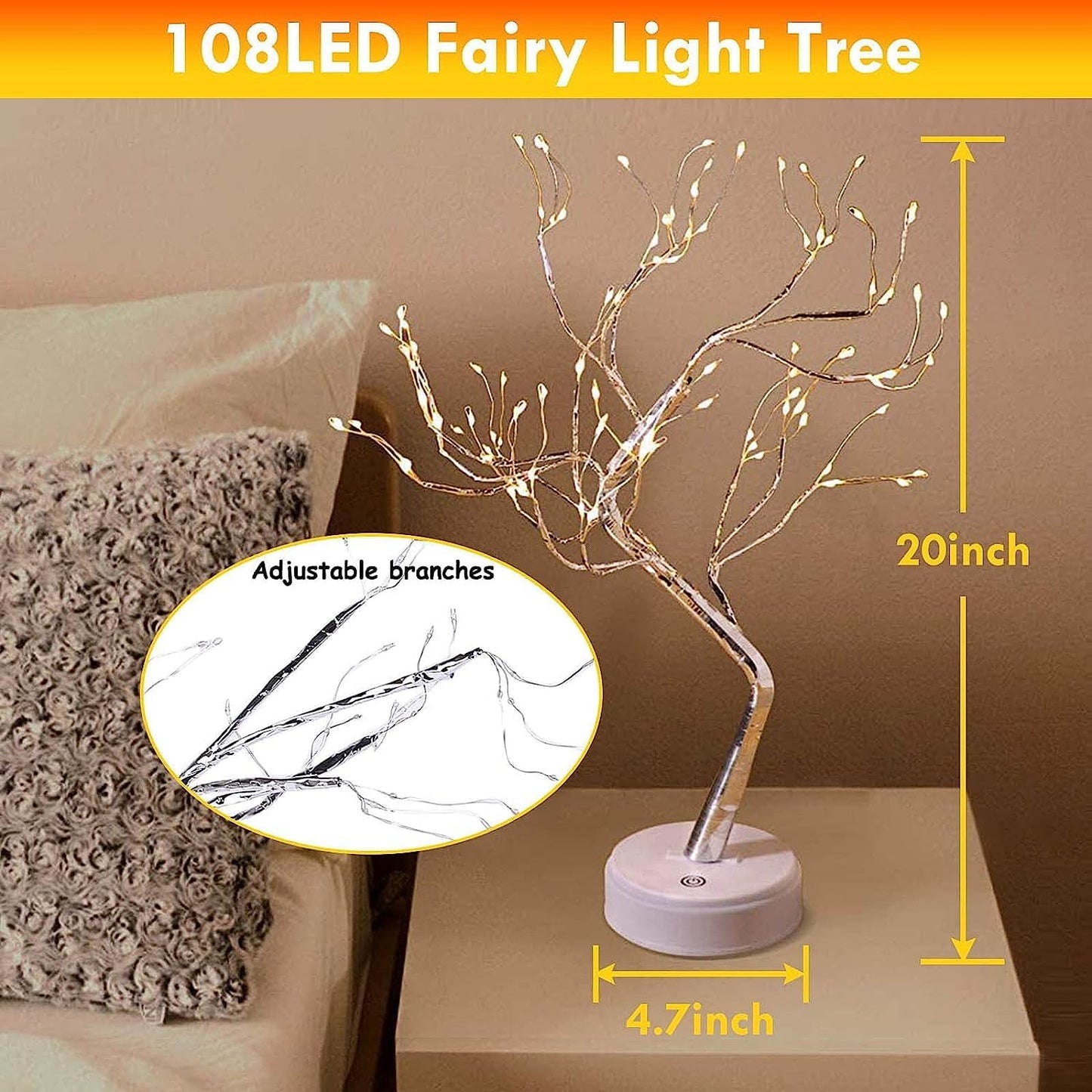 2 Pack Fairy Light Spirit Tree for Indoor Christmas Decorations, 20" Table Top Small Christmas Tree with 108 LED Warm White Lights, Artificial Bonsai Tree Light for Home Room Bedroom DIY Decor