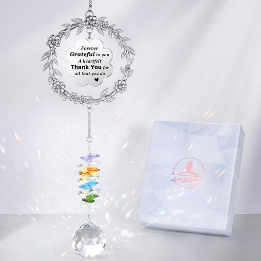 Thank You Gifts for Women, Sun Catcher Gift with Engraved Thank You Message, Hanging Crystal Suncatcher Ornament for Window Rainbow Maker, Appreciation Gift, Gratitude Gifts for Friend Family Teacher