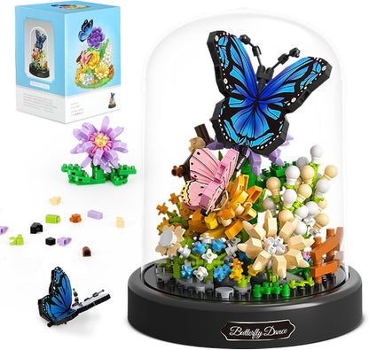 QLT QIAOLETONG Flower Bouquet Building Kit for Adults, 530 PCS Animals Flowers Botanical Collection Mini Building Blocks Set, Valentine's Day for Her Mom Women Wife Girlfriend (Butterfly)