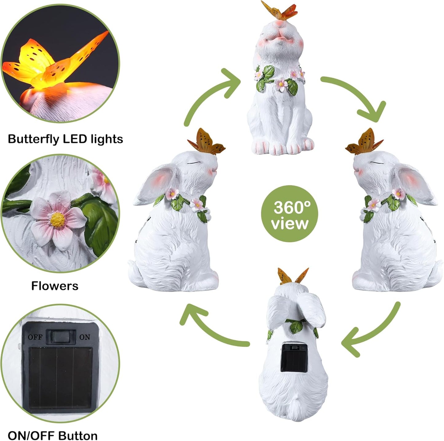 Attivolife Garden Solar Outdoor Statues Rabbit Light, Patio Decor Easter Bunny with Butterfly Ornament for Lawn Balcony Yard Art Decoration, for Mom Grandma