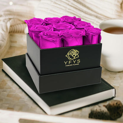 Forever Rose Flowers for Delivery Prime - 9pcs Preserved Fresh Roses, Genuine Roses That Last for Years, for Birthday Gifts for Women, Valentines Day, and Mother's Day (Deep Purple)